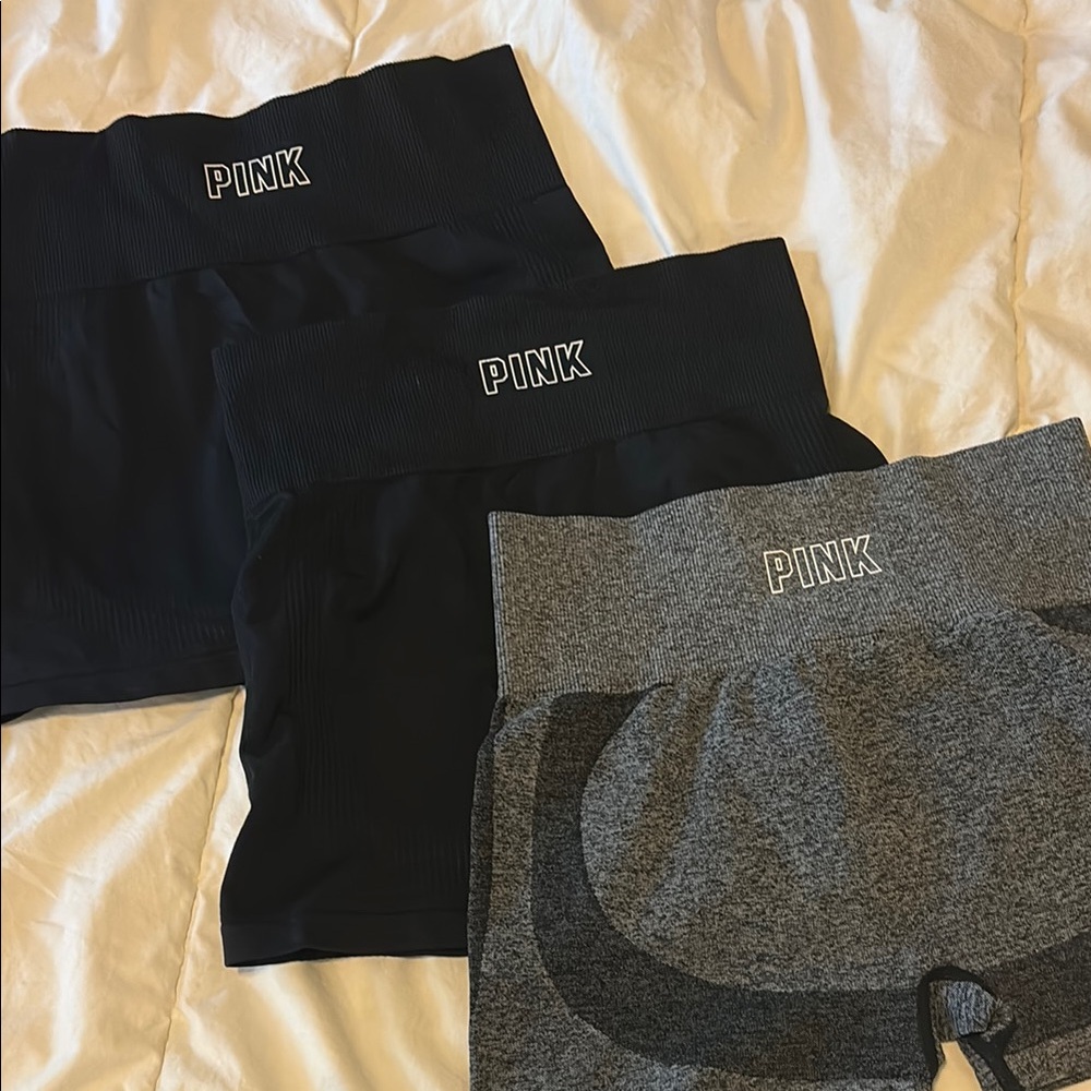 PINK Victoria's Secret Women's Black and Gray Bike Shorts